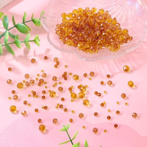 4 Strands Faceted Glass Beads Crystal 3/4/6/8mm Rondelle Transparent Glass Loose Spacer Beads for DIY Bracelet Necklace Wristband Keychain Jewelry Craft Making, Deep Orange - color: 3/4/6/8mm-Deep Orange