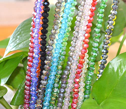 Catotrem Faceted Glass Crystal Beads Strands Briolette Rondelle Crystal Beads Spacer for Jewelry Making 15 Colors 1350pcs 6MM - size: 6mm