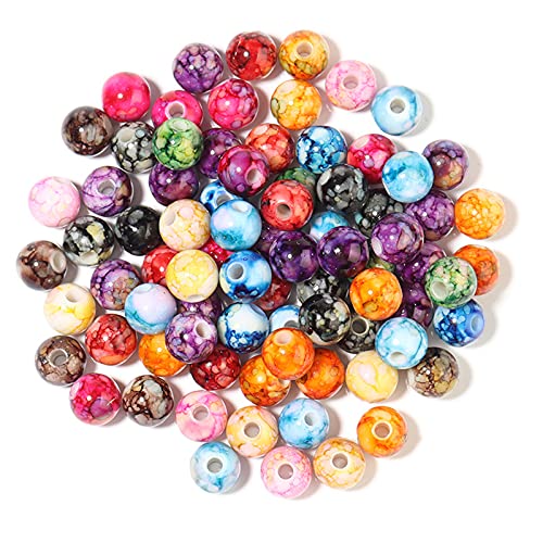 200PCS Acrylic Beads for Jewelry Making Round Loose Beads Charms Ink Patterns for Bracelets Earring Necklace Rings Adults Beading DIY Art Craft Projects Decor Birthday Gifts (8mm) - size: 8mm