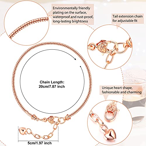 Junkin 12 Pcs Snake Chain Charm Bracelet with Heart Lobster Clasp Extender Adjustable Christmas DIY Metal Bracelet Chain for Women Jewelry Making Gifts Supplies 7.87 Inches - color: Rose Gold