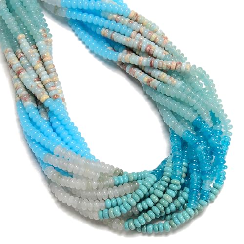 06 Multi-Color Gemstone Loose Beads, 2x4mm Smooth Rondelle Blue Turquoise Abacus Spacer Beads for Jewelry Making Craft DIY 15.5'' Strand Blue Agalmatolite, Dyed Jade Stones for Necklace, 1 Strand/Pack - color: Multi-Color#6, size: 2x4mm