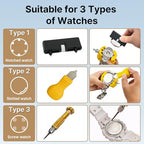 EasyTime Watch Case Opener Tool: Watch Battery Replacement Tool Kit for Back Removal and Maintainance with Adjustable Case Opener, Screwdriver, Tweezers, Opening Knives - color: Yellow