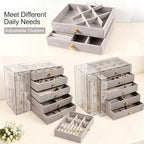 Greenfeather Jewelry Organizer with 7 Removable Drawers, Clear Acrylic Jewelry Box with 16 Necklace Hooks 48 Pairs of Earring Holes 5 Velvet-Lined Drawers for Rings Bracelets Necklaces - color: Gray-Style B