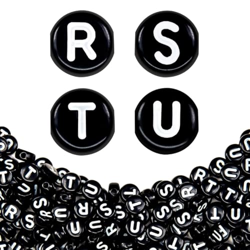 360Pcs 4X7mm Acrylic Letter Beads for Jewelry Making - White Round Vowel Letter E Beads for Bracelets, Necklaces, DIY Crafts - color: 05 RSTU, size: Black & White
