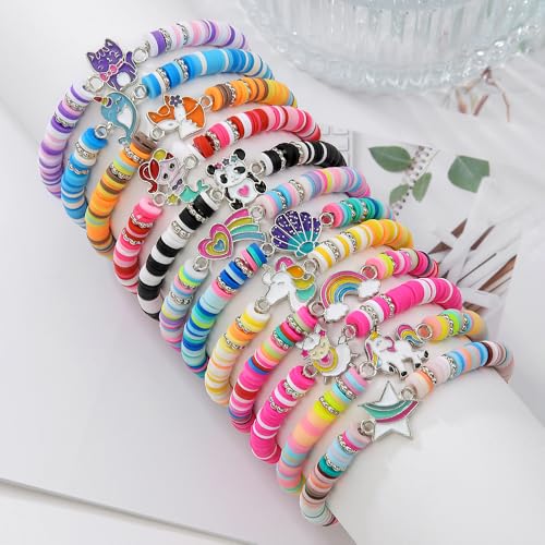 Friendship Bracelets Boho Stackable Bracelets for Women Surfer Heishi Clay Bead Bracelets Stretch Preppy Bracelets Colorful Boho Bracelets for Women - color: 12pcs cute animals