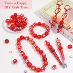 35 Pcs Chunky Bubblegum Beads 20mm Focal Pen Large Rhinestone Pearl Bead with Rhinestone Large Hole European Spacer Bead for DIY Beadable Pen School Jewelry Making Keychain Craft Making(Red) - color: Red