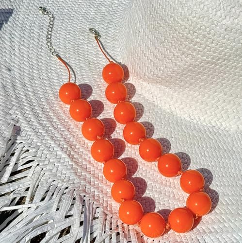 Caiyao Bohemian Colorful Acrylic Round Beaded Choker Necklaces Handmade Adjustable Resin Beads Clavicle Rope Necklace for Women Men Ethnic Costume Party Vacation Jewelry Gifts - color: Orange