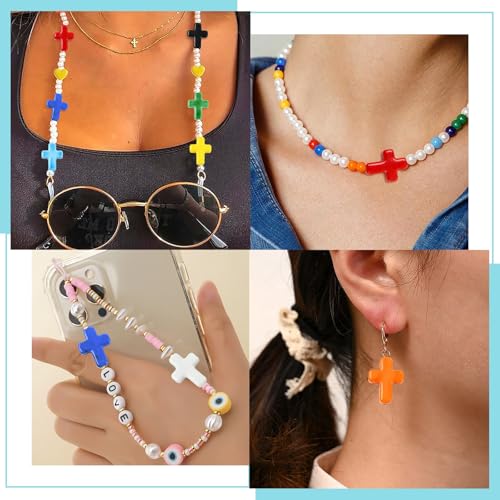 Stiesy Handmade Lampwork Glass Cross Beads, 8Pcs Crucifix Spacer Loose Beads Bulk for Jewelry Making, DIY Christian Rosary Necklace and Keychain Craft - color: Cross-8 Colors-8pcs