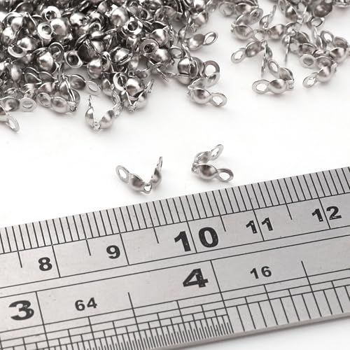 304 Stainless Steel End Caps 3.2x6.3mm 500pcs Knot Covers for Jewelry DIY Making and Repairing - color: End Caps, size: 3.2x6.3mm