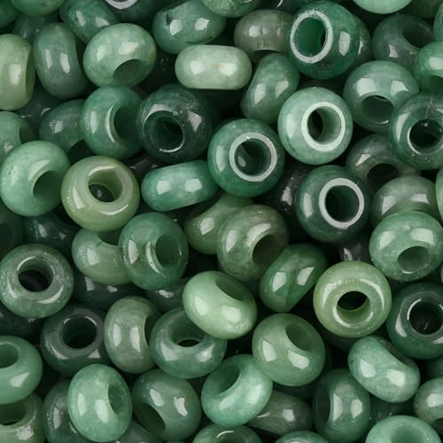 20Pcs Natural Green Aventurine Large Hole Beads, 8x14mm Rondelle Gemstone Spacer Beads 6mm Big Hole for Jewelry Making, Beading Bracelets, Macrame & Hair Braiding - color: Green Aventurine