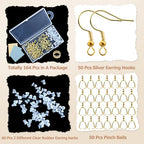 XKCWXY 160Pcs 925 Gold Hypoallergenic Earring Hooks and 2 Style Clear Silicone Backs, DIY Jewelry Making Kit