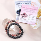 NCB 2.3-Piece 4mm Natural Crystal Gemstone Stretch Bracelets – Handmade Reiki Energy Healing Jewelry for Meditation,Yoga, Unisex - color: 2PCS ( Pink black Rhodonite+Matte Black Agate ), size: 8mm
