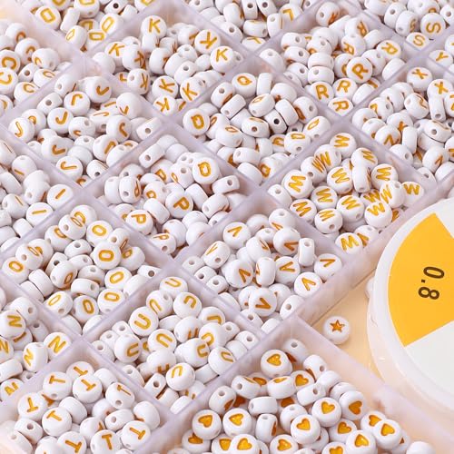 Acrylic Letter Beads 4mm Flat Round, 6mm Square - Beads for Making Friendship Bracelet or Necklace (26 Pieces of Flat Round White with Yellow) - color: 26 pieces of flat round white with yellow