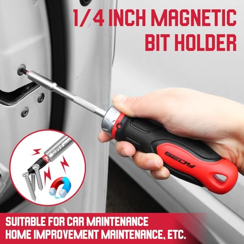 14-Piece 1/4″ Magnetic Ratcheting Screwdriver Bit Set, T4-T40 Torx Bit Set with 1/4 inch Magnetic Bits Driver Multi-bit Ratchet Screw Drivers for Garage, Home, Work, DIY Repair - style: 14 PCS Ratcheting + Torx Bits