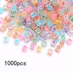 1000Pcs Transparent Acrylic Square Letter Beads Acrylic Cube Beads Luminous Glow in The Dark Glow Letter Beads Cube Beads Glow in The Dark Beads for Jewelry Making, Bracelets - color: Glow-color(6mm)