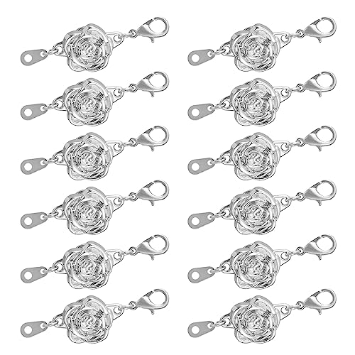 uxcell 12Pcs Jewelry Clasps, Rose Clasps Locking Closures with Lobster Clasps for Bracelet Necklace Jewelry Making, Silver - color: Silver