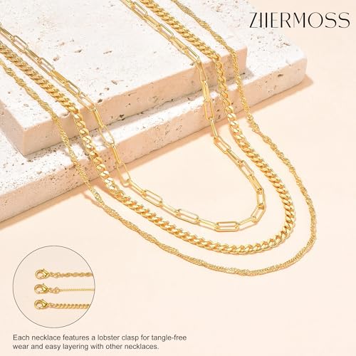 3PCS Gold Necklaces for Women,Chunky Statement Gold Plated Necklace Stack Layered Sterling Silver Herringbone Chains for Women Dainty Trendy Silver Chains Stacked Jewelry Gifts - color: gold stack necklace set