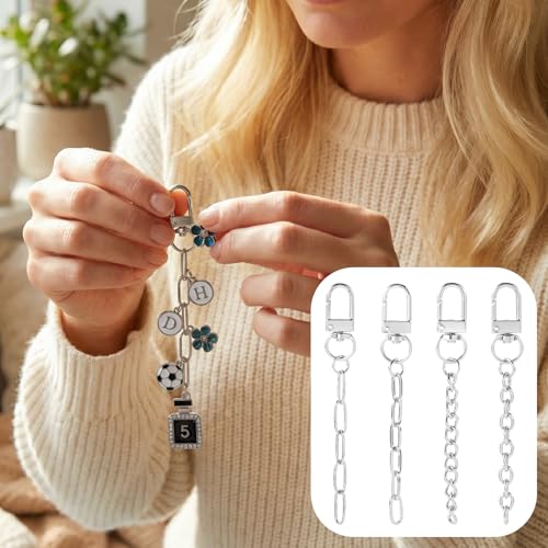 Hzopcw 20pcs Silver Keychain Making Kit, Key Ring Swivel Snap Hook Chains, Extender Keychain Bag Charm Kits for DIY Crafts Jewelry Making Handbag Purses- 4 Styles - color: Silver-20pcs-4 Style