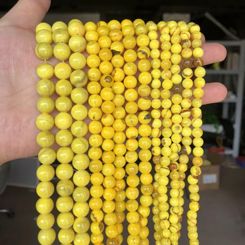 Yochus 50pcs 8mm Yellow Persian Jade Energy Healing Round Bulk Gemstone Beads for Jewelry Making Bracelet Necklace Earring DIY - color: yellow, size: 8mm