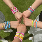 Friendship Bracelets Boho Stackable Bracelets for Women Surfer Heishi Clay Bead Bracelets Stretch Preppy Bracelets Colorful Boho Bracelets for Women - color: 13pcs Blue Pink