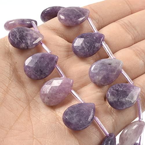 Natural Lepidolite Lithium Mica Faceted Teardrop Healing Gemstone Loose Beads for Jewelry Making Strand 15 Inch - color: Lepidolite Lithium Mica
