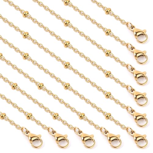 Cadikez 24PCS Gold Satellite Chain Necklace Bulk, 2mm 18inch 18K Gold PVD Plated Stainless Steel Finished Beaded Cable Link Chains for Necklace Jewelry Making - color: 2.0mm Gold Color