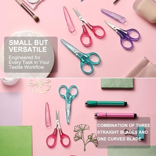 PAFASON Small Travel Embroidery Scissors Set Curved Straight Tip All Purpose for Quilting Sewing Knitting Crafting Cross Stitch Crochet Thread Yarn Paper Fabric Detail Multipurpose Cutting Safety Case - style: Modern