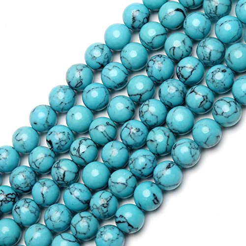 70PCS Natural 8MM Healing Gemstone, Blue Turquoise Energy Stone Round Loose Beads, Semi-Precious Crystal Beads with Free Elastic String for Jewelry Making DIY - color: Blue Turquoise, size: 8MM