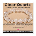 AD Beads Handmade Gemstone Stretch Elastic Bracelet Crystal Healing Reiki Nature's Beauty and Spiritual Essence Unisex - color: Clear Quartz (Detox and Purification), size: 10mm