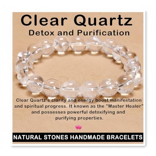 AD Beads Handmade Gemstone Stretch Elastic Bracelet Crystal Healing Reiki Nature's Beauty and Spiritual Essence Unisex - color: Clear Quartz (Detox and Purification), size: 10mm