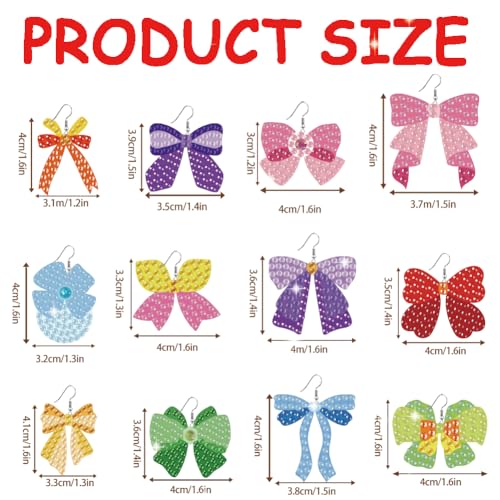 BEUNITONE Bow Diamond Art Earring Kit for Making Earrings - 12Pcs DIY Crystal Bow Shape Sequin Art Craft, Wearable Jewelry Making for Adults Women, Drop Dangle Earring Handmade Gifts for Birthdays - style: Bow