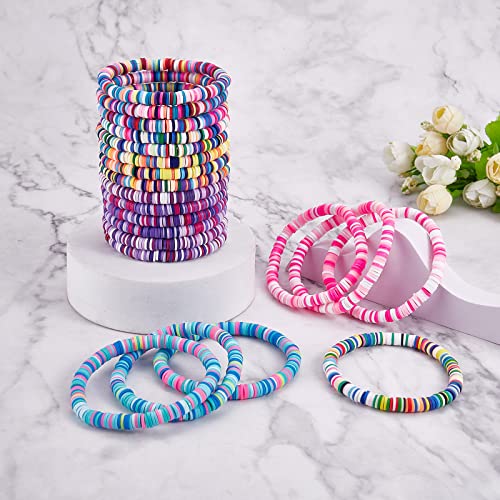 Ornaland Heishi Surfer Bracelets Set Polymer Clay Heishi Beads Stretch Bracelets Multi-Layer Stackable Friendship Bracelets Bohemia Summer Beach Jewelry for Women - color: Purple