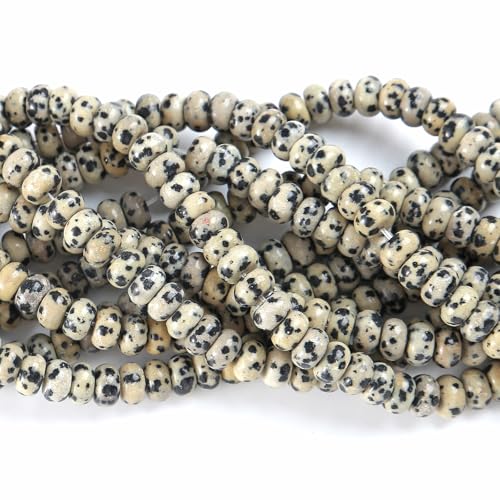 76pcs 5x8mm Natural Dalmatian Jasper Stone Rondelle Spacer Loose Beads Abacus Disk Stone Round Loose Gemstone Beads for Jewelry Making DIY Bracelet Necklace - color: Dalmatian Jasper, size: 5x8mm Abacus Disk