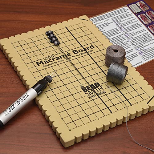 The Beadsmith Mini Macrame Combo - Bead Board 7.5 x 10.5 inches - Box of 40 T-pins 1.75 inches - Bracelet Project & Instructions Included - Ideal for securing & creating Macrame and Knotting Creations - size: 7.5" x 10" Board & 40 Pins