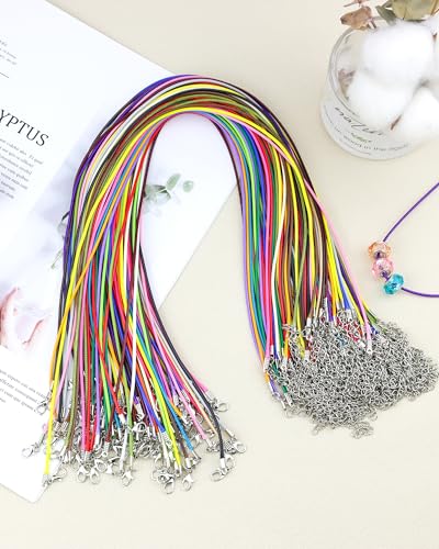 100 Pcs Waxed Necklace Cord, 18 Inch Rope Necklace String with Clasp for Necklace Bracelet Jewelry Making Accessories (Thickness 1.5mm, Multicolor)