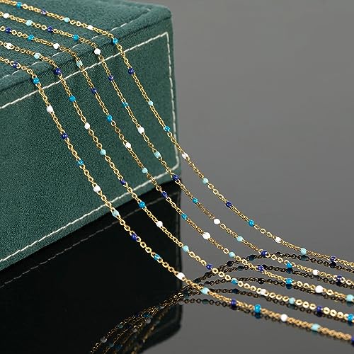 UMAOKANG 33 Feet/10M Blue Mixed Color Bead Chains for Jewelry Making Gold Plated Stainless Steel Soldered Cable Thin Chain on Spool Bracelet DIY Jewelry Findings - color: Blue Mixed Bead-Gold