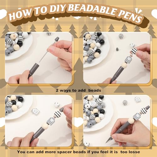 Colarr 24 Sets Plastic Beadable Pens DIY Pens Making Kit Assorted Wood Beads Crystal Spacer Black Ink Ballpoint for Women Crafts Office Family Gifts(Gnome) - style: Gnome