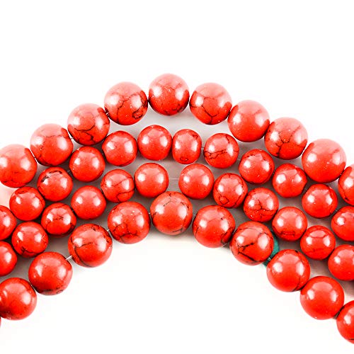 RayLineDo® 50Pcs 8mm Natural Red Turquoises Stone Round Beads Loose Beads Wholesale for Jewelry Making - color: Red Turquoise, size: 8mm