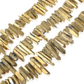 Adabele 30 Inch Natural Raw Healing Crystal Quartz Gemstone Loose Beads Small Drilled Point Gold Titanium Coated Chakra Gem Stone Drop Stick GA3 - color: Gold, size: Small Size (30 Inch/2 Strands)