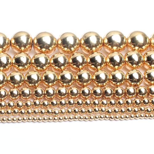Song Xi 14K Gold Hematite Beads Round Loose Beads for Jewelry Making DIY Bracelets and Necklaces 10mm/38pcs - color: 14k gold, size: 10mm
