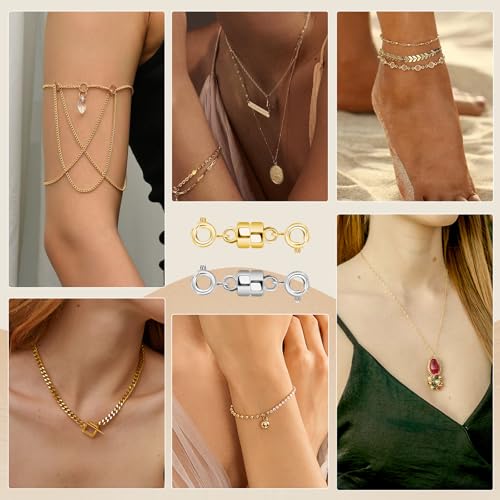Double Magnetic Necklace Clasp, 12PCS Strong Magnetic Clasps for Necklaces, Gold and Silver Magnetic Necklace Clasps and Closures, Magnetic Jewelry Clasps for Necklaces Bracelet Anklet Jewelry Making