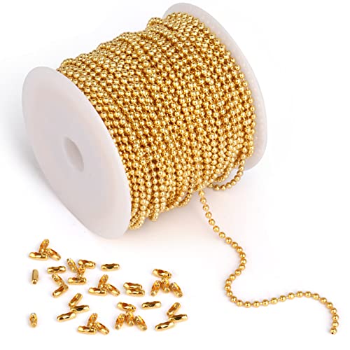 Cadikez Gold Ball Bead Chain [2.0mm/50Feet] 18K Gold Plated Stainless Steel Ball Chains Spool with 30 PCS Connectors for Jewelry Making, Necklace Chain, Key Chain, Dog Tag Chain DIY Craft - color: 18K Gold Color, size: 2.0mm