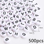 500 Pcs Black on White Alphabet Beads Round Acrylic Letter Beads 10mm White Letter Bead Alphabet A-Z Bead forJewelry Making DIY Friendship Bracelet Necklace Earrings - color: black-white