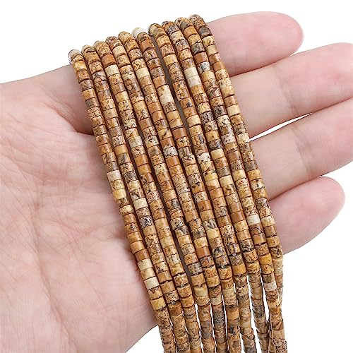 BEADIA Natural Brown Picture Jasper Spacer Beads Caps Flat Round Loose Beads for Beading Jewelry Making 3mmx2mm 38cm - color: Brown Picture Jasper, size: Flat Round 3mm X 2mm
