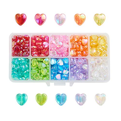 LiQunSweet 600 Pcs 10-Colors Transparent Acrylic Heart Beads Dyed AB Color Loose Plastic Beads Assorted for Jewelry Making & Craftings - 8x8mm - color: 10-Colors_Heart Trans AB_8mm_600Pcs