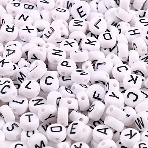 1000pcs White Round Acrylic Alphabet Beads 4x7mm Black Letter A-Z Beads for Jewelry Making and DIY Bracelets, Necklaces, Key Chains - color: Black Letters*1000/White Base, size: 4x7mm