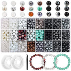840pcs 8mm Glass Beads - 24 Colors, Round Marble Loose Beads for Men Women Bracelet Earring Necklace Jewelry Making Supplies - color: Black