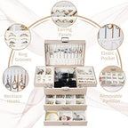 Dajasan Jewelry Organizer Box, Large Jewelry Boxes for Women Girls, Space-Saving 4 Layers Jewelry Storage Case with Drawer, Movable Metal Stand, Modern, Gift Idea (Champagne + Silver) - color: Champagne + Silver
