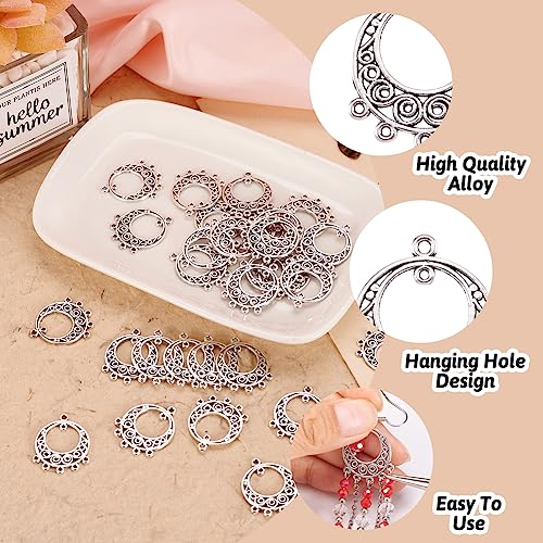 100pcs Antique Silver Hollow Chandelier Component Links with 5 Holes Charms Pendant Connectors 24x20mm for Dream Catcher Necklace Dangle Earrings Jewelry Making - color: Antique Silver, Dream Catcher-1