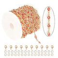 KYUNHOO 16.4 Feet Gold Plated Brass Chain for Jewelry Making with Lobster Clasps and Jump Rings Rosy Rhinestone Beads Chain for Bracelet Necklace Making DIY Jewelry Craft Gift Idea Supplies - color: Rosy Bead-Gold